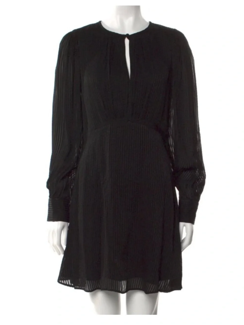 Kate Spade New York Black A-Line Round Neck Keyhole Pleated Georgette Dress 8